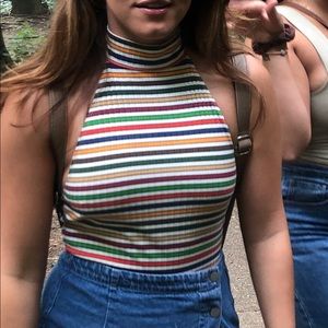 Striped turtle neck body suit